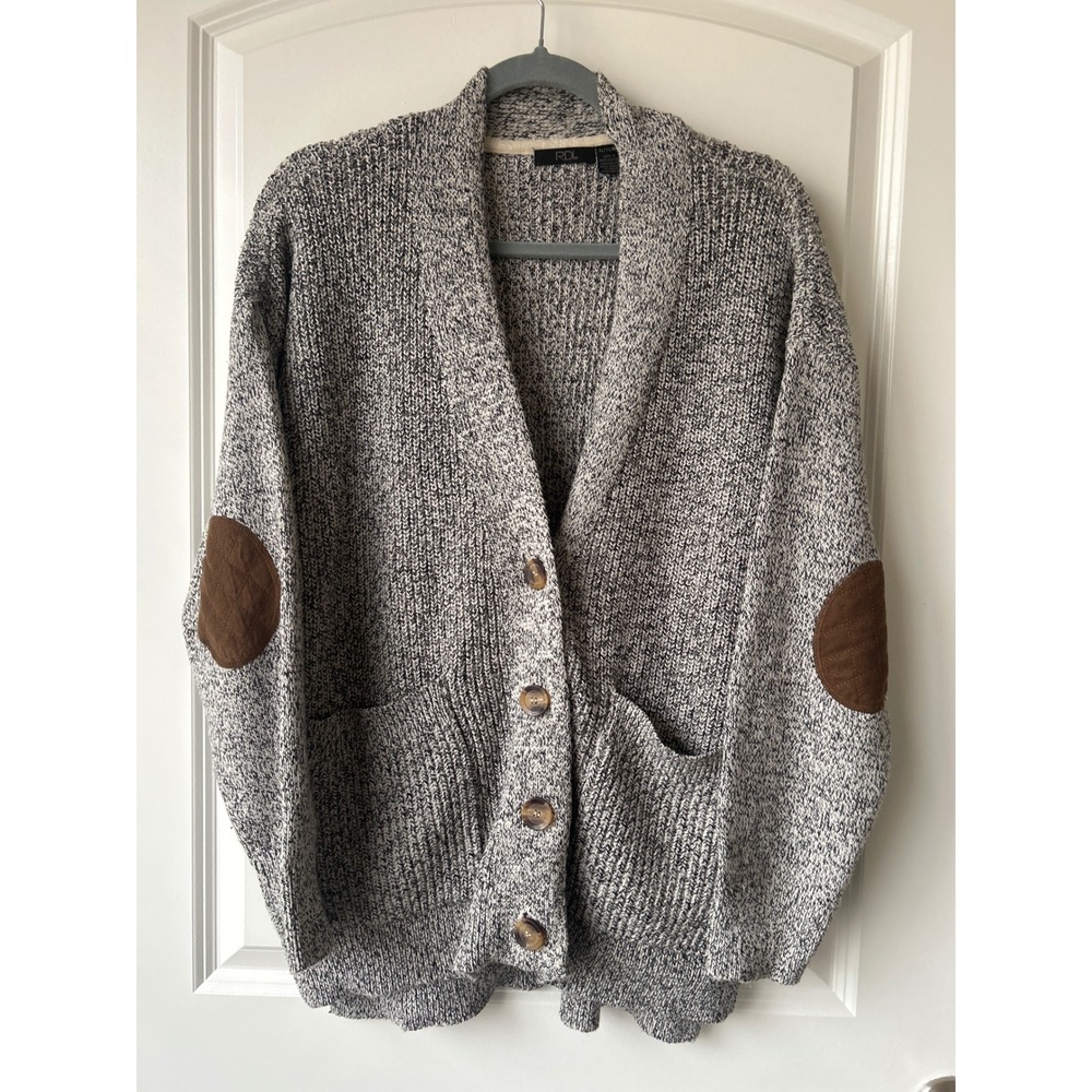 RDI Marled Grey Shawl Collar Cardigan Sweater Elbow Patches XL 76S691N